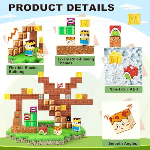 Image of 74 Pcs Magnetic Building Blocks Set for Kids Minecraftd Style Educational Construction STEM Learning Building Blocks Set Gift Toy for Kids Boys & Girls (B-1)
