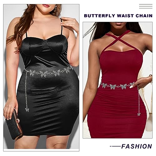 ELABEST Butterfly Belt Rhinestone-Metal-Turquoise Gold Silver Carving Chunky Waist Chain Accessories for Women2