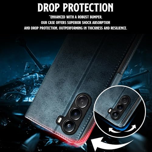 Image of WOW IMAGINE Shock Proof Flip Cover Back Case for 1+ OnePlus Nord CE 6 Lite 5G (Magnetic Button Flip Case | Wallet Pockets & Stand | Leather Finish | Oxford Blue)