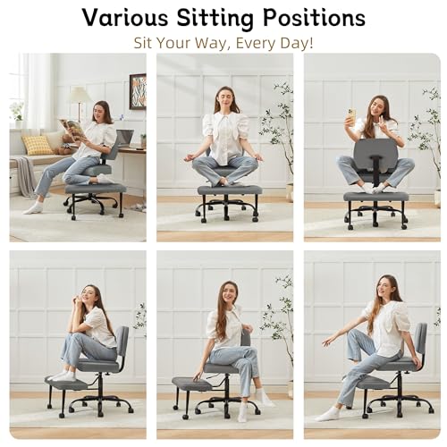 Image of Criss Cross Legged Office Chair with Wheels,Swivel Meditation Chair for ADHD,Ergonomic Cross Legged Desk Chair with Thicken Adjustable Footstool,PU Sitting Fidgeting Kneeling Chair for Home Yoga Grey