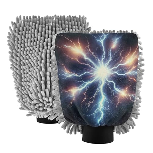 Hezely Lightning Print Car Wash Mitt, 2PK Scratch Free Lint-Free for Car Washing and Detailing