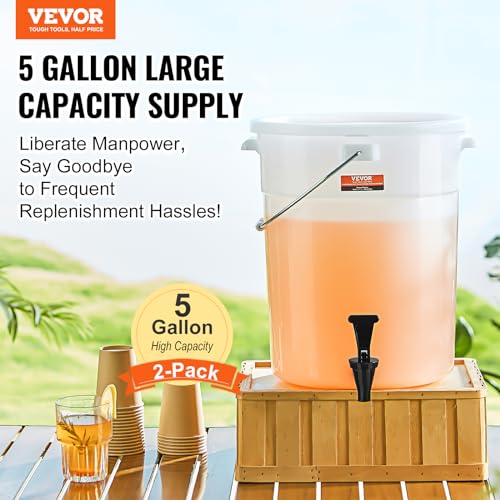 Image of VEVOR Beverage Dispenser, 5 Gallon *2 Drink Dispensers for Parties, Plastic Juice Dispenser with Spigot and Lid, Iced Tea Lemonade Juice Water Dispenser, for Restaurants, Hotels, Parties, 2 Pack