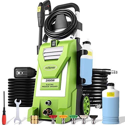 Holiday Deals 🛒 mrliance Electric Pressure Washer 1.9GPM High Pressure Power Washer Machine with 5 Spray Tips, Soap Bottle, 1800W Car Washer, Pressure Cleaner for Fences Patios (Green)