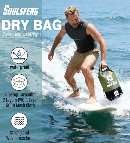 Image of Soulsfeng Waterproof Dry Bag Roll Top Lightweight Dry Backpack for Boating, Kayaking, Travel, Beach, Swimming, Hiking & Camping - Floating Dry Sack with Adjustable Shoulder Straps 20L