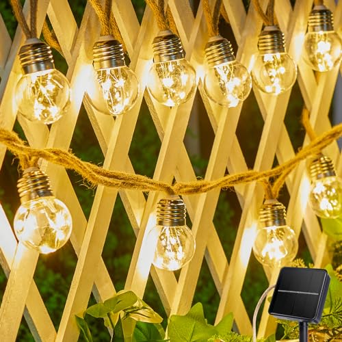 Brightown Solar String Lights Outdoor, 30Ft Vintage Hemp Rope Solar Patio Lights with...