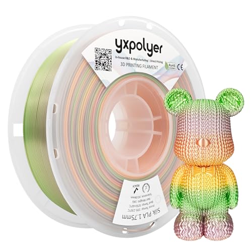 YXPOLYER Rainbow PLA Filament Silk PLA Multi Color 3D Printer Filament 1.75mm 1kg, Gradient Multicolor 4-Colors Rainbow, Gold, Green, Purple, Bronze