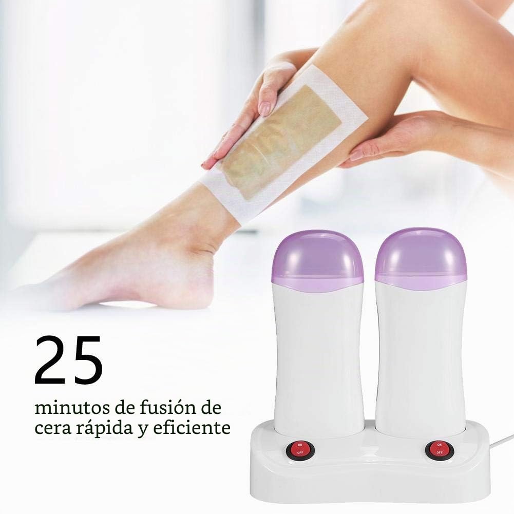 calentador de cera profesionalCalentador de cera eléctrico con doble cartucho Calentador de cera púrpura Máquina depilatoria Tibia Roll on Dispositivo para cera caliente Depiladora eléctrica para