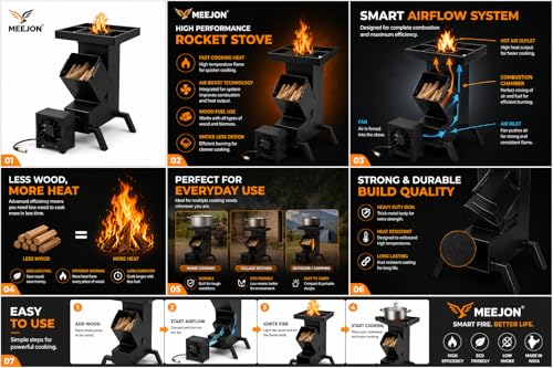 Image of Wood Fired Rocket Stove Smokeless Stove for Home & Large Family | Lakdi Ka Mitti Ka Chulha Angeethi Sidgi | Outdoor Cooking Picnic Camping Hiking Barbeque BBQ | Heavy Duty | Metal (D)