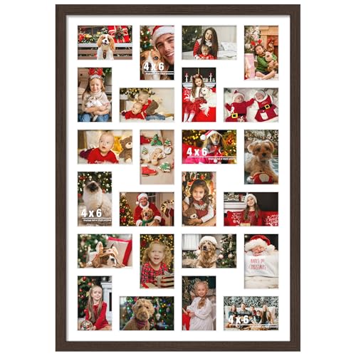 Image of DUENPY 22x32 Collage Picture Frame 4x6 Picture Frames Collage Wall Decor Displays twenty four 4x6 inch Photos Available Horizontal Wall Mounting Display and Vertical Walnut