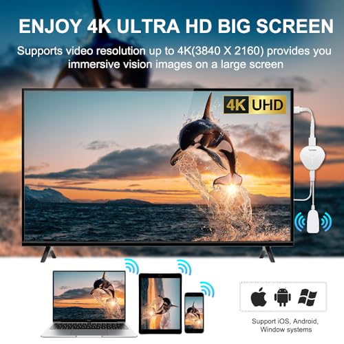 Image of Wireless HDMI Display Adapter 4K, SOCLLLife WiFi Dongle for Casting Video /Audio /Files from i-Phone, i-Pad, Android, Laptop, Tablet to HDTV, Monitor, Projector - Support AirPlay, Miracast, DLNA