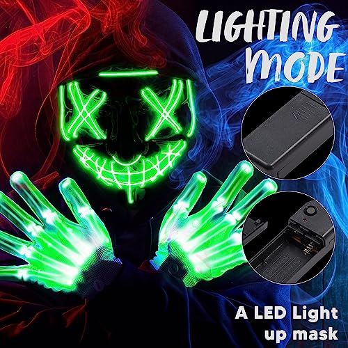 Image of JOYIN Halloween Led Mask, Light Up Mask and Gloves for Cosplay Costume (Green), 3 Modes Scary Glow in The Dark Masks for Boys Girls Halloween Party Dress Up Accessories, Gifts Giving