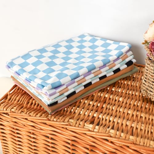 Image of TANOFAR 4-Pack Newborn Swaddle Blanket for Baby Girls & Boys, Ultra Soft Receiving Blankets with Matching Headband and Beanie Set Baby Nursery Swaddle Wrap (Purple Checkerboard)