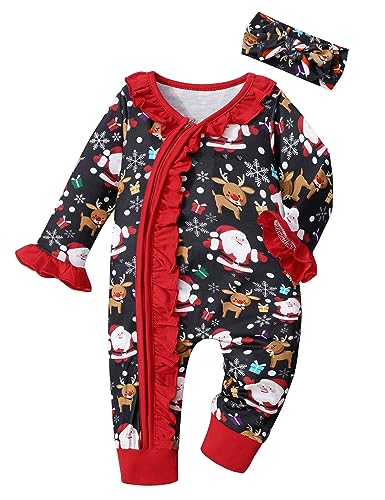 Image of Von kilizo Baby Girl Clothes Infant Newborn Onesie Clothes for Baby Girls Long Sleeve Zip Closure Outfit with Headband