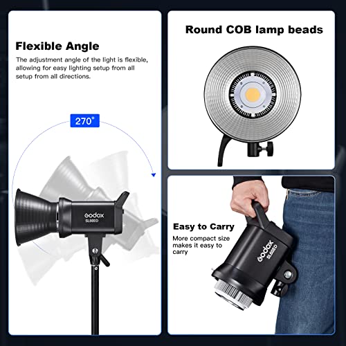 Image of Godox SL60IID LED Video Light,60Ws White 5600K Version Countinuous Output Lighting with Bowens Mount,CRI 96+ TLCI97+,for Video Recording Wedding Product Photo... (3 Pack)
