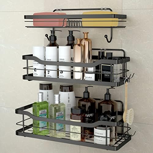 stusgo Shower Shelf Adhesive Shower Organizer, No Drilling Bathroom Shower Storage, Wall Mount Shower Caddies with 4 Hooks, Shower Shampoo Holder, 3 Pack