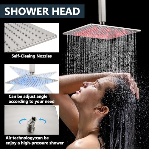 Aolemi Ceiling Shower Faucet Set with Handheld 10" LED Head Brushed Nickel by Aolemi - Used condition - Image 3