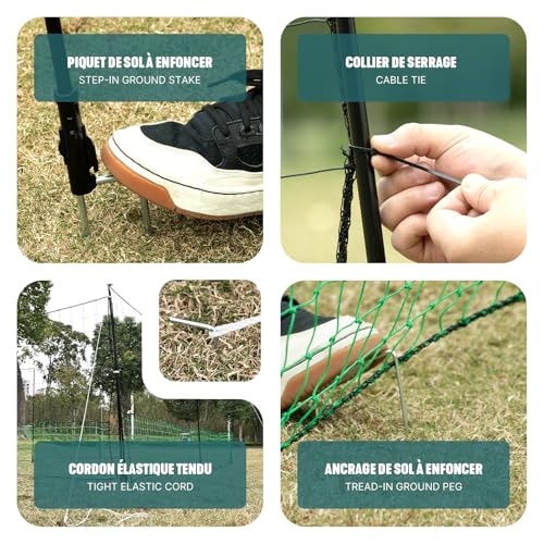 VOUNOT® Hühnerzaun & Hundezaun, 12m Mobiler Zaun mit Tür und Doppelspitze, universeller Begrenzungszaun ohne Strom, Robuster PE Gartenzaun Steckzaun, Kleintiernetz für Garten, Haus & Hof