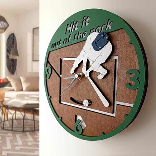 Personalized Baseball Swinging Wall Clock, Silent 3 D Layered Wood Decor, Unique Swinging Ball