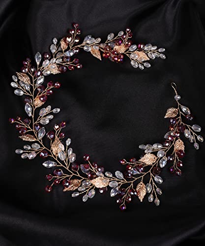 Denifery Red Hair Vine Crystal Hair Vine Wedding Fall Red Hair Piece Boho Hair Vine Gold Leaf Hair Vine Crystal Headband Bridal Hair Vine For Women And Girls #TOP5