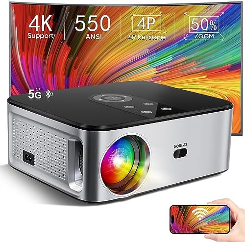 Projector, HORLAT Full HD 1080P 5G WiFi Bluetooth Projector 4K Supported, 16000 Lumen with Touch Screen, Auto Keystone Correction, 50% Zoom, Home Cinema Projector for Smartphone/TV Stick/PS5