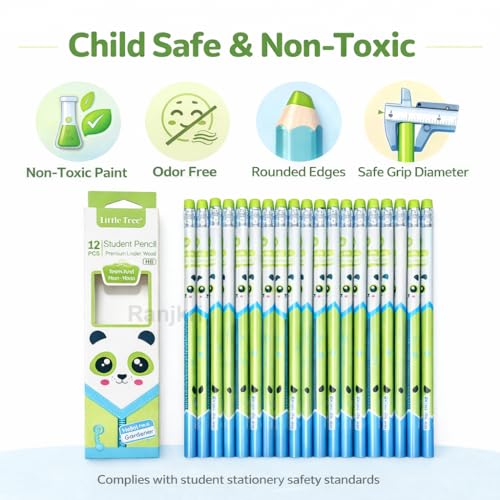 Image of Premium Linden Wood HB Pencil Set for Kids (Pack of 12) - Extra Dark Graphite Pencils with Eraser Tops - Ideal for School, Sketching, Gifting & Return Gifts