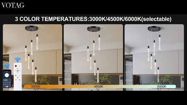 Image of 6 Light Pendant Lights,LED Bubble Crystal Pendant with Dimmable,Black