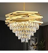 Modern Crystal Chandelier Gold 24" Round Chandeliers for Dining Room K9 5 Tiers Ceiling Pendant L...