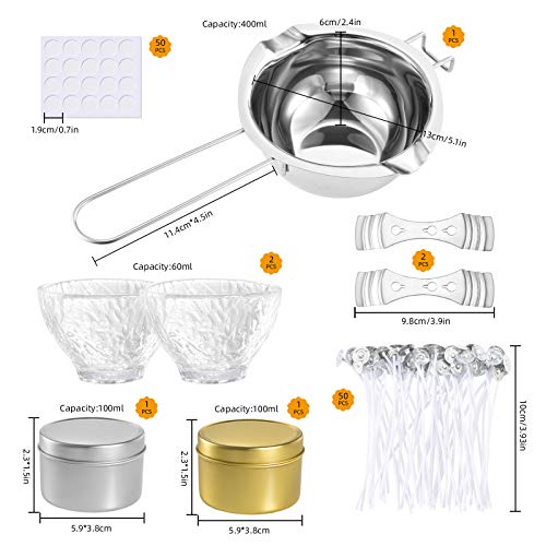 Pajaver Kerzenherstellung Zubehör, Kerzen Selber Machen Set, 50 Kerzendochte für Kerzen und Docht Aufkleber, 4 Kerzenglas, 2 Docht Zentrierung Gerät , 1 Wasserbad-Schmelzschale Kein Sojawachs - Image 7