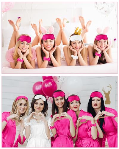 Image of Neer 21 Pcs Women Birthday Party Robe Set Queen Squad Kimono Satin Bathrobes with Eye Mask and Scrunchie for Birthday