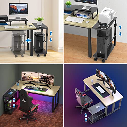 Aqqef Computer Tower Stand Stepless Height Adjustable Computer Tower Cart And Printer Stand With Socket And Usb Charging Port, Under Desk Mobile Pc Cpu Stand Wood Laptop Standing Desktop Stand 2-Tier #TOP3