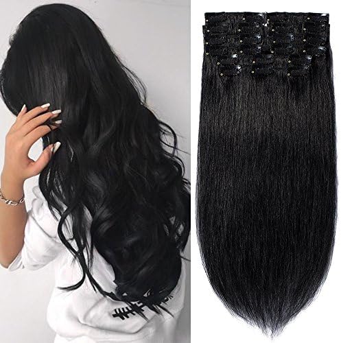 Clip in Hair Extension Human Hair 8 Pcs Full Head - 100% Real Remy Hair Straight Standard Weft (13"-80g, #2 Dark Brown)