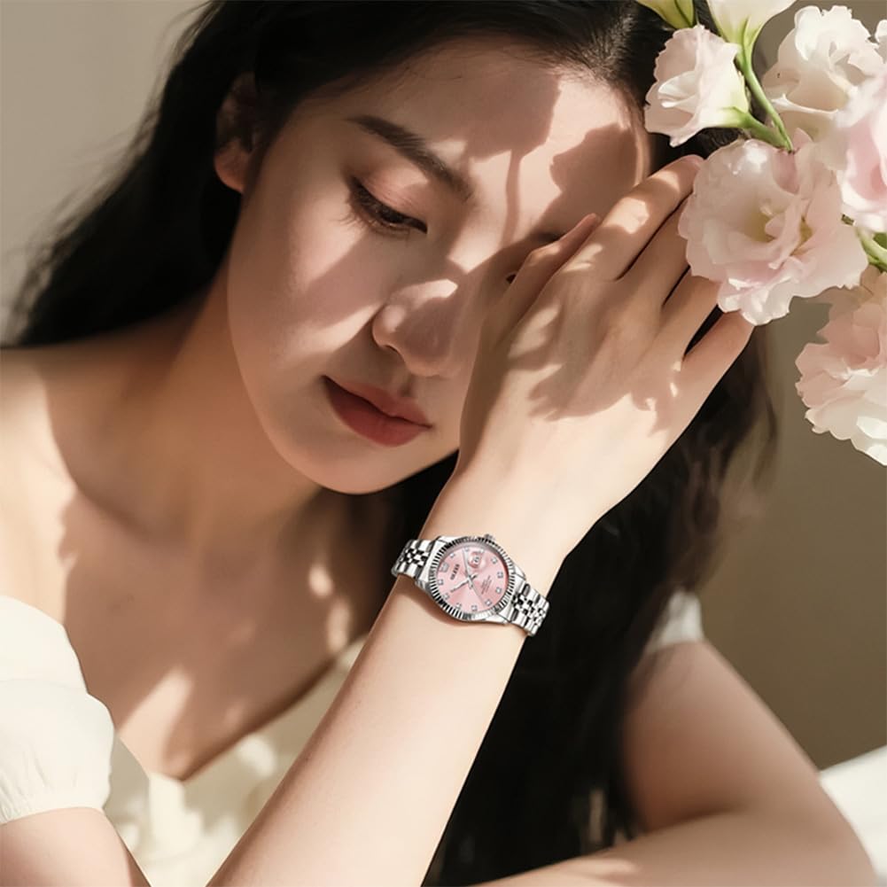 OLEVS Damenuhr Elegante Wasserdicht Klassische Frauen Uhr mit Quarzwerk, Modisches Design mit Datumsanzeige Leuchtzeiger Armbanduhr Damen Exquisites Design für Damen Schlicht Armbanduhren