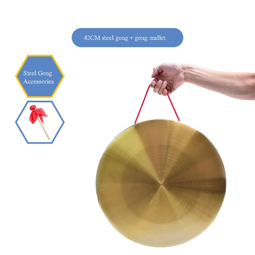 Instrumento Chino, Gong de latón Gong Chino de Bronce Feng Shui Chino Gong de latón, Gong Mini Gong Gong Grande con Soporte Mini Gong Escritorio Latón(42cm)