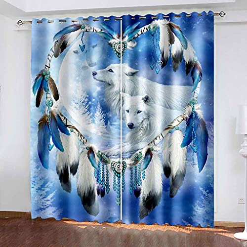 JORILS Rideaux Occultants Isolant Thermique 170x200cm 3D Loup Animal Blanc Rideaux à Oeillets Solid Lourd Décoration Cover