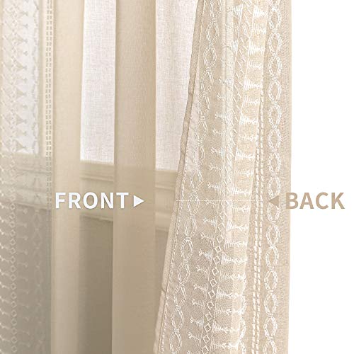 Jinchan Sheer Curtains For Living Room Embroidered Window Curtains Sheer Curtain For Bedroom 2 Panels 63" L Inch Beige #TOP2