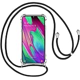 Vauki Coque pour Samsung Galaxy A40 avec Cordon de Collier,Silicone Transparent TPU+PC Bumper Protection Étui Lanyard avec Sangle Réglable Chaîne Case pour Samsung Galaxy A40