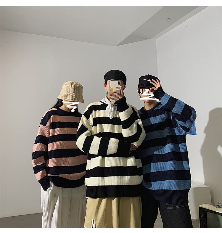 Image of Unisex Striped Sweater Gothic Pullovers Oversized Knitted Jumpers Alt Emo Sweatshirts Harajuku Streetwear Grunge Clothes
