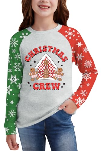 Image of BesserBay Girl's Christmas Buffalo Plaid Raglan Top Funny Holiday Graphic Shirt 4-14 Years