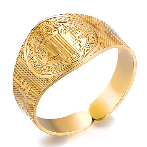 JAJAFOOK Stainless steel Jesus Saint Benedict ring opening adjustable ring catholic religious Jewelry