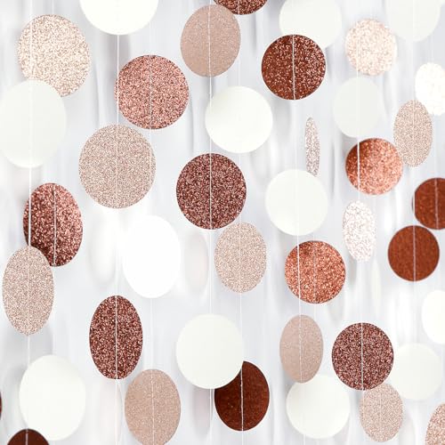 Image of Boho Brown Champagne-Gold Party-Decorations Streamers-Garland - 52ft Fall Rustic Birthday Hanging Paper Banner,Autumn Baby Bridal Showe Neutral Wedding Bachelorette Decor Hugfond