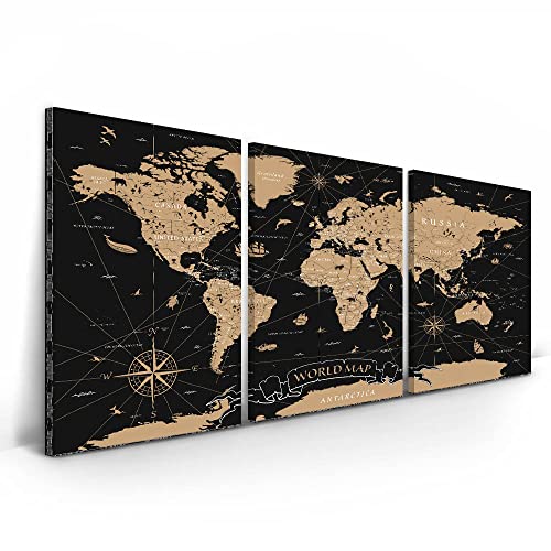 Quadro Decorativo Parede 120x60 Mapa Mundi Velho Antigo