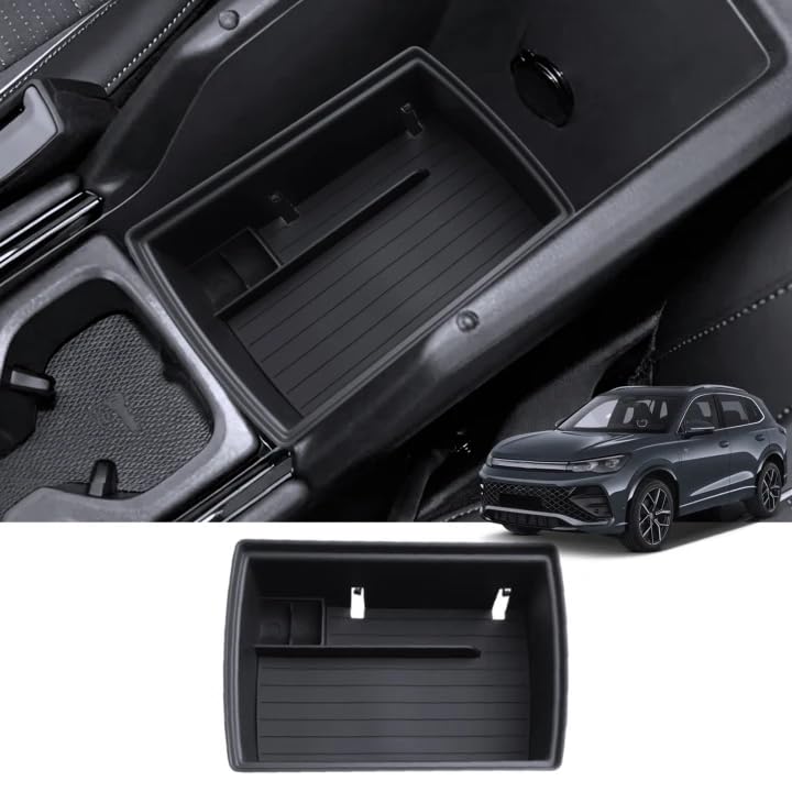 LANTU Armlehnen Aufbewahrungsbox für VW Tiguan 3 2024-2026 Mittelkonsole Organizer Handschuhfach Hochwertige ABS VW VW Tiguan III MK3 Mittelarmlehne Handschuhfach Zubehör (Schwarz)