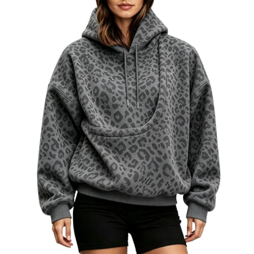 Cat Pouch Hoodie For Women Pet Carrier Animal Holder Leopard Print Hoodies - image 2