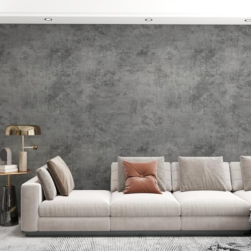 Gray Concrete Wallpaper Peel Stick Matte Thick 16x354 inch Cement Contact Paper for Countertop Waterproof Oil Proof Self Adhesive Furniture Stickers Kitchen Counter Shelf Liner Wall Vinyl Decorative