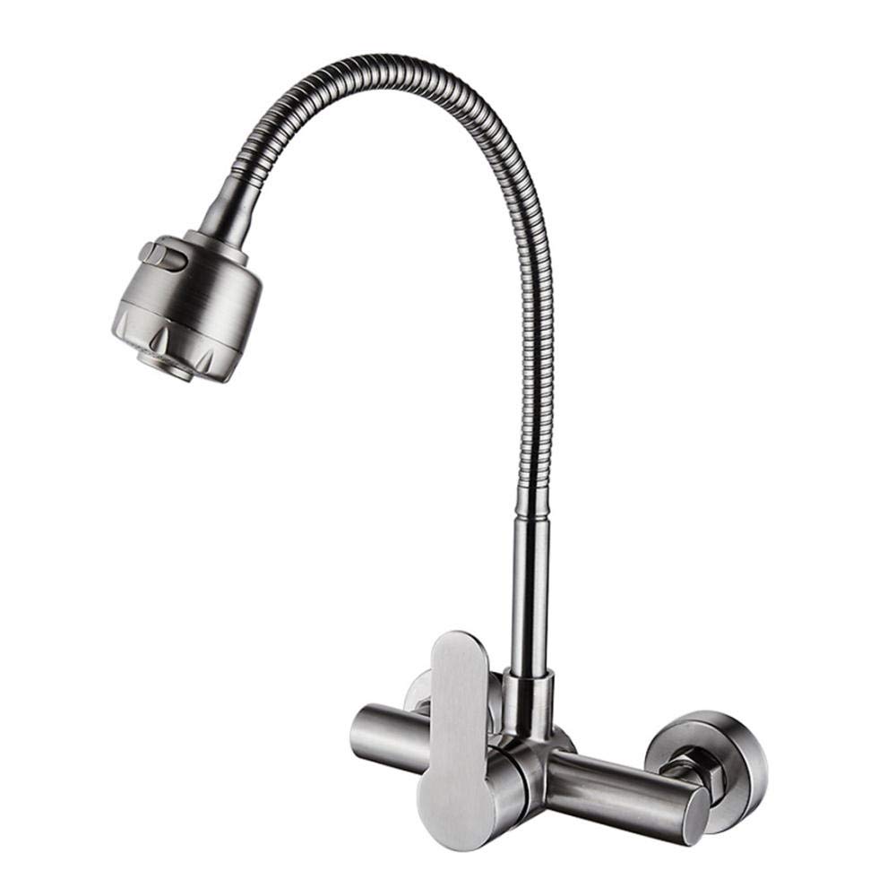 rubinetto a parete in acciaio inossidabile 304, acqua calda e fredda da cucina, installazione a parete, lavello, lavastoviglie, piscina for lavanderia, girevole, rubinetto a parete