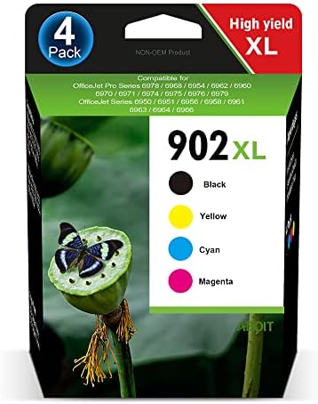 ABOIT 902XL Ink Cartridges Combo Pack High-Yield, Compatible Ink Cartridge Replacement for HP 902 Ink Cartridges Compatible for OfficeJet 6978 6968 6958 6960 6970 6962 Printers (4-Pack)