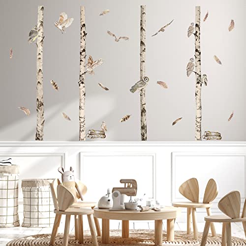 Birch Tree Wall Decals White Birch Tree Wall Stickers Owls Animal Tree Branches Wall Stickers Removable Large Tree Wall Sticker Woodland Tree Wall Stickers For Bedroom Kids Nursery #TOP4