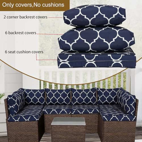 SpaceHop 14 Piece Outdoor Patio Cushion Cover Replacement, Waterproof Patio Cushion Covers, Outdoor Furniture Cushion Covers Set for 6 Seat Wicker Rattan Sofa (Blue Grid) by SpaceHop - Image 6