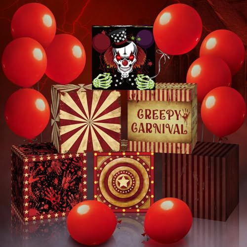 Wettarn 6 Pcs Large Halloween Creepy Decorations Circus Clown Favors Boxes Outdoor Decorations Horror Boxes Circus Theme Party Decor for Horror Haunted House Supplies