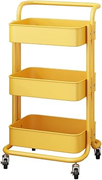 LEIYTFE Modern Rolling Cart 3-Tier Metal Utility Cart with Handle Kitchen Serving Cart, Island Storage Cart-Kitchen, Dining or Living Room, Bathroom Cart Color Yellow